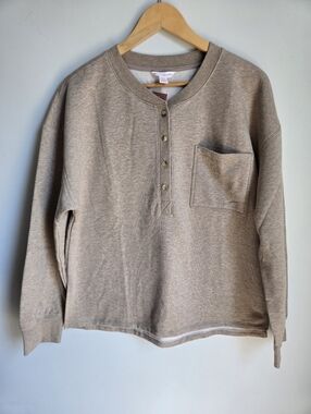 JOE FRESH X JILLIAN HARRIS Long-Sleeve Henley Sweater in Taupe